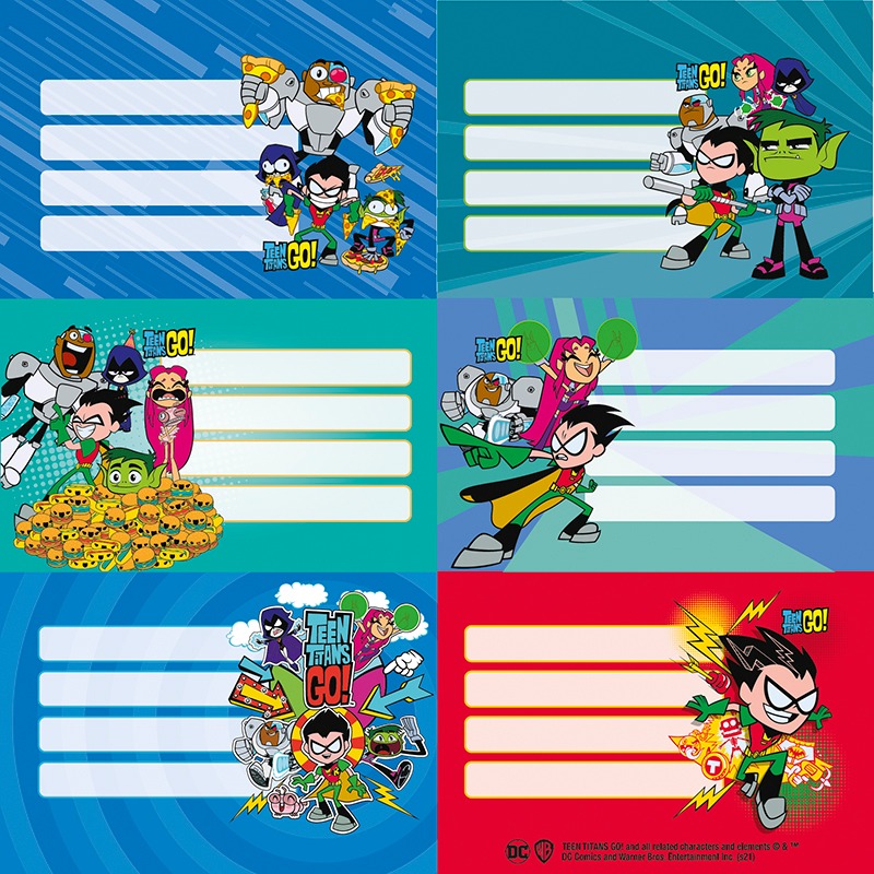 ETIQUETAS ESC. x2u.(12rotulo) JOVENES TITANES