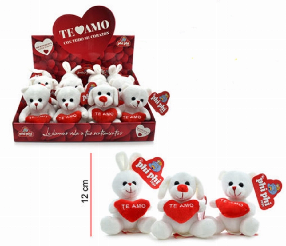 PELUCHE OSO-PERRO-CONEJO C/CORAZON 12cm. PHI PHI