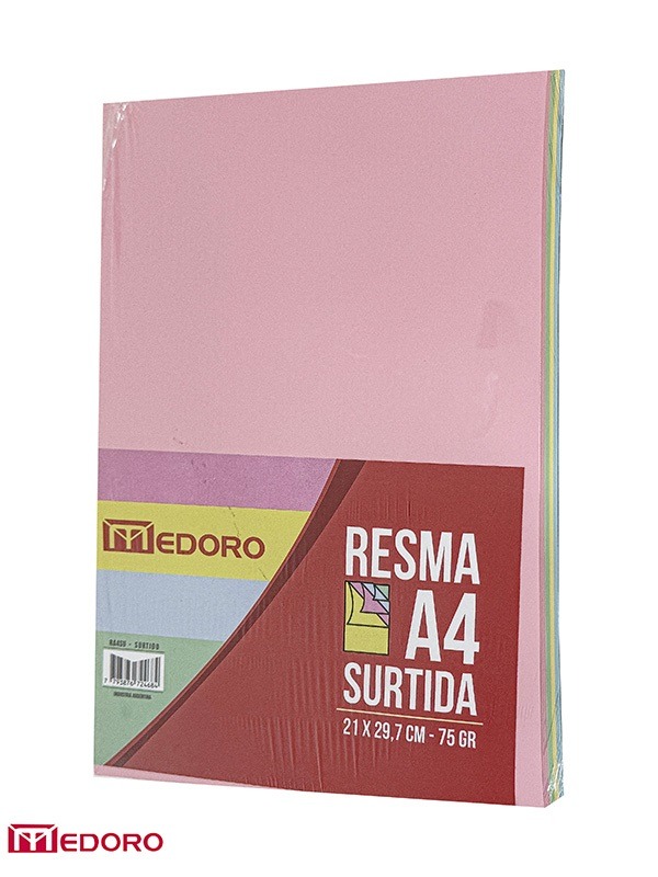 RESMA A4 75grs.x100hjs. COLORES SURTIDO