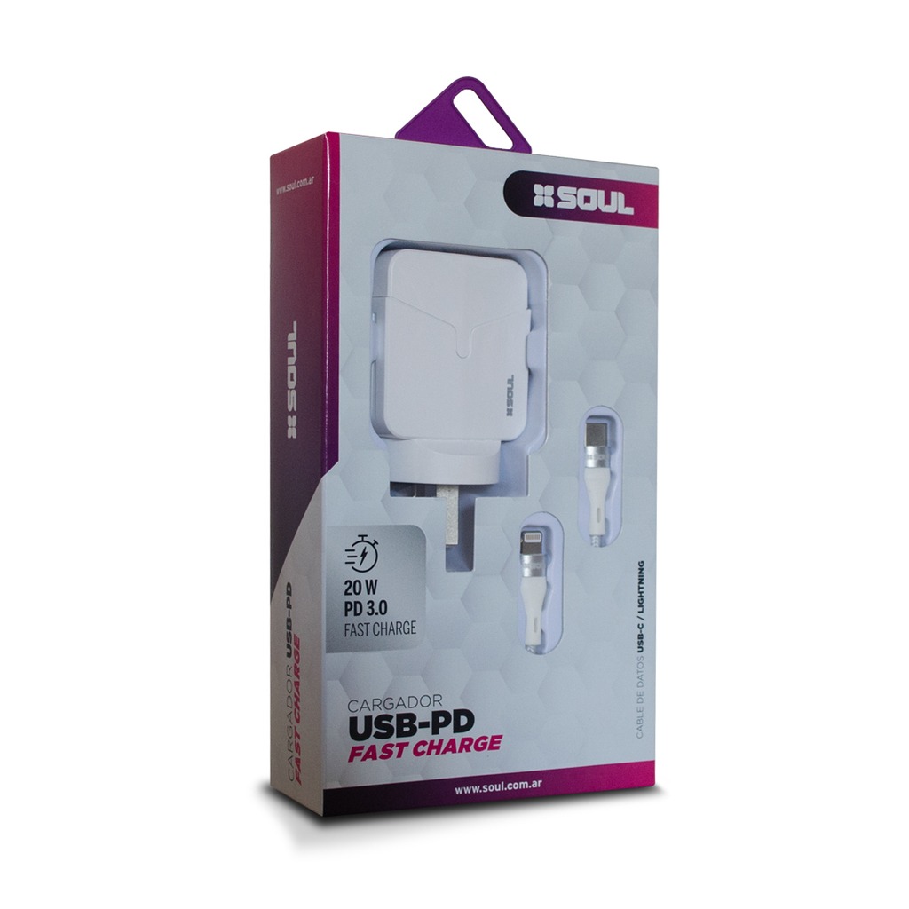 CARGADOR USB 20w. 2 SALIDA CABLE C A C BLCO SOUL