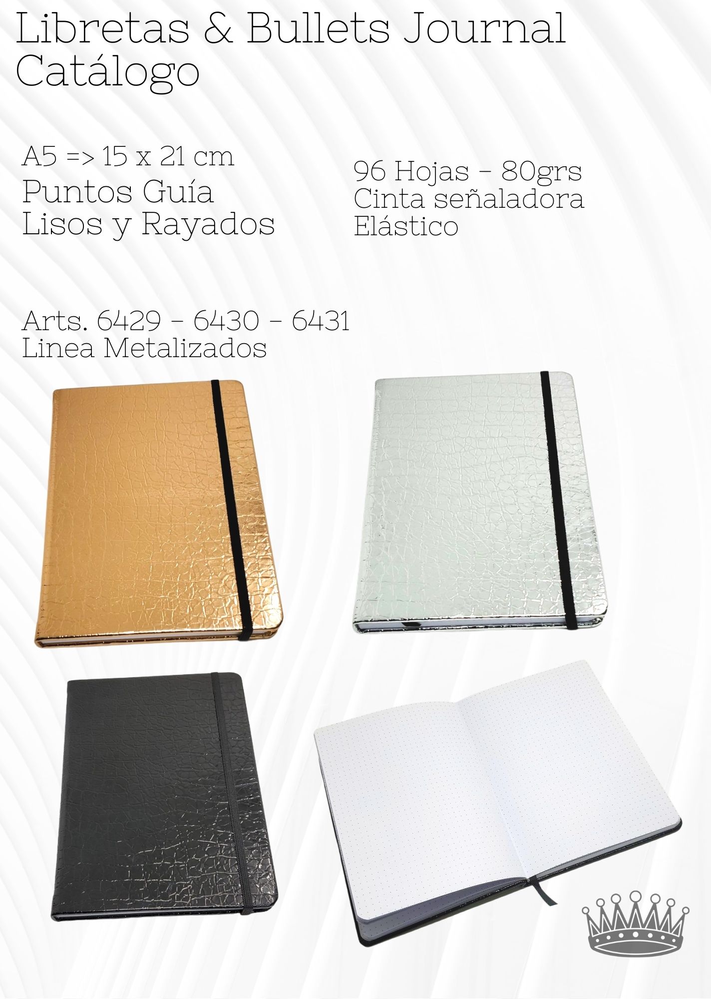 CUADERNO 15x21 PEGADO 96hjs. RAYADAS  TAPA DURA LINEA METALIZADA