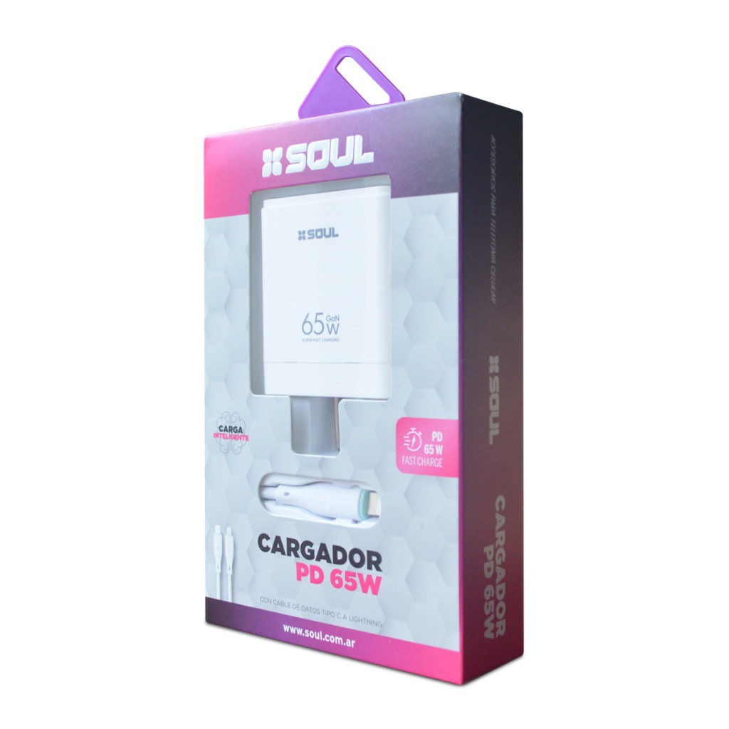 CARGADOR 2 BOCA USB/C PD65W CABLE C-C SOUL