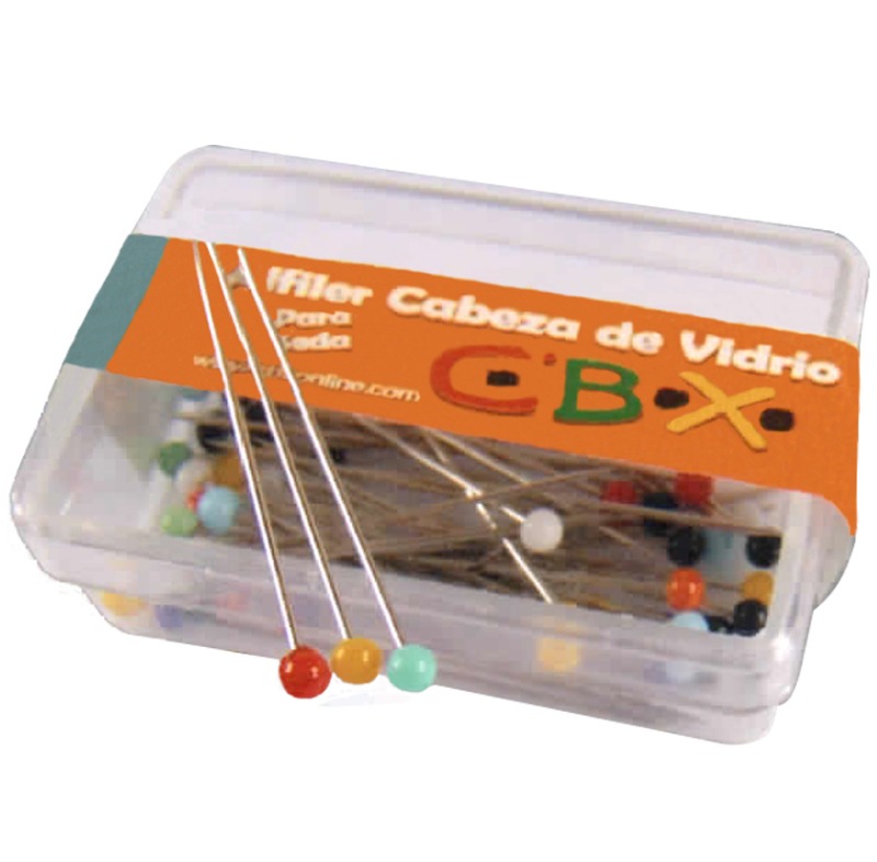ALFILERES C/CAB.VIDRIO x50u. CAJITA