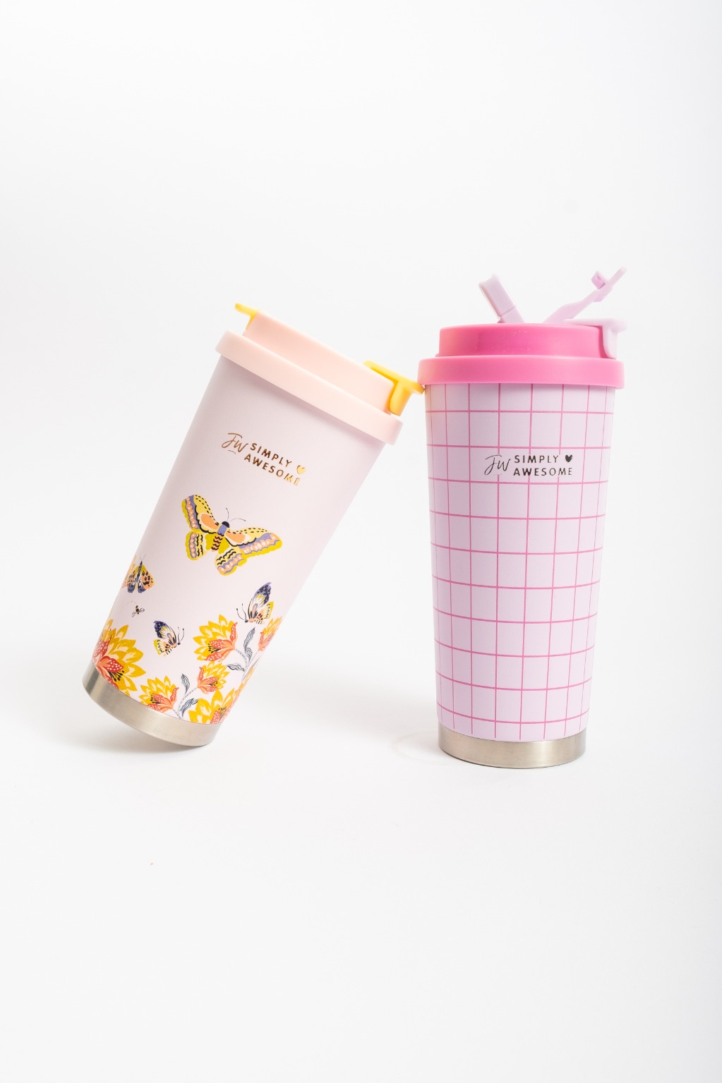VASO 450ml.C/TAPAyPICO TERMICO MARIPOSAS
