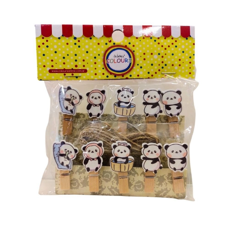 BROCHE MADERA PANDAS x10u.