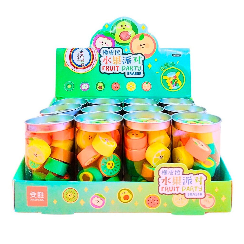 GOMA DE LAPIZ FRUTAS EN BARRILx12u.