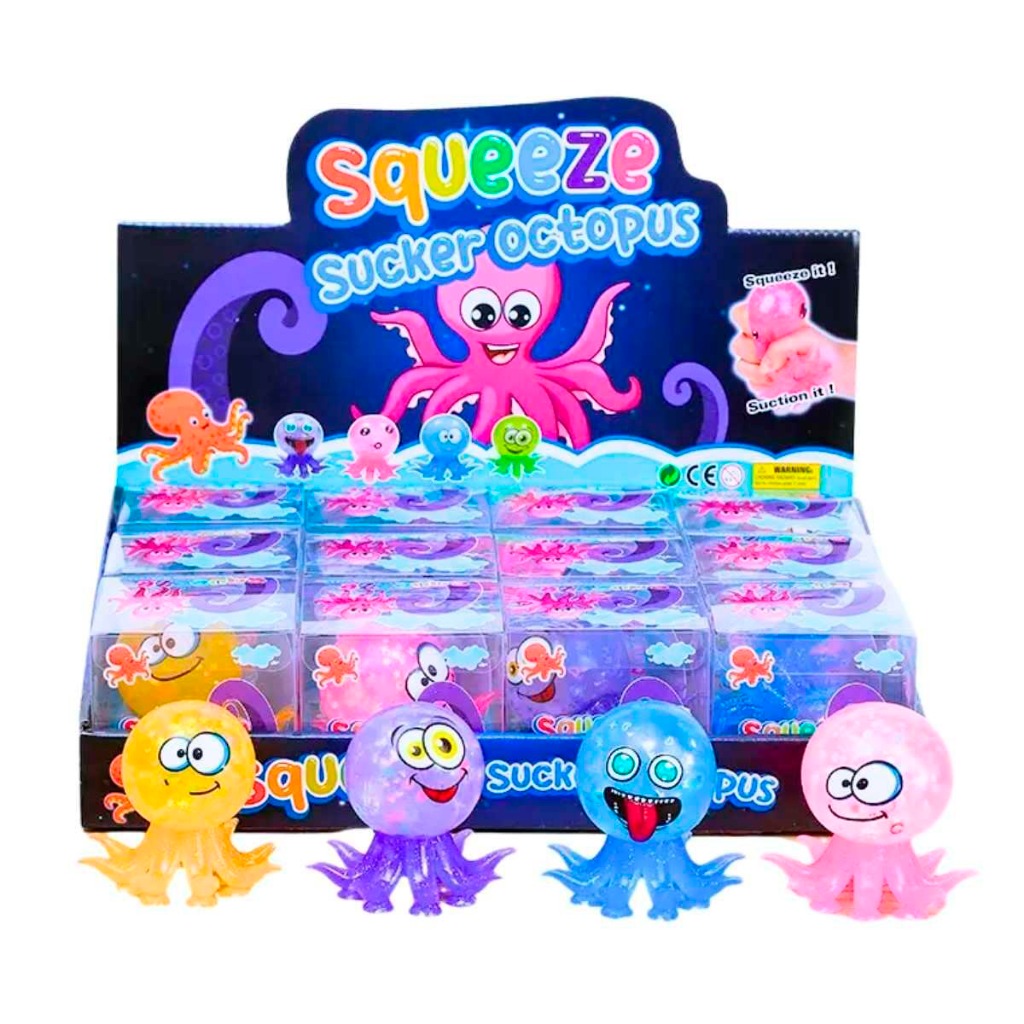 SQUISHY PULPO C/SOPAPAS EN CAJA DE PVC