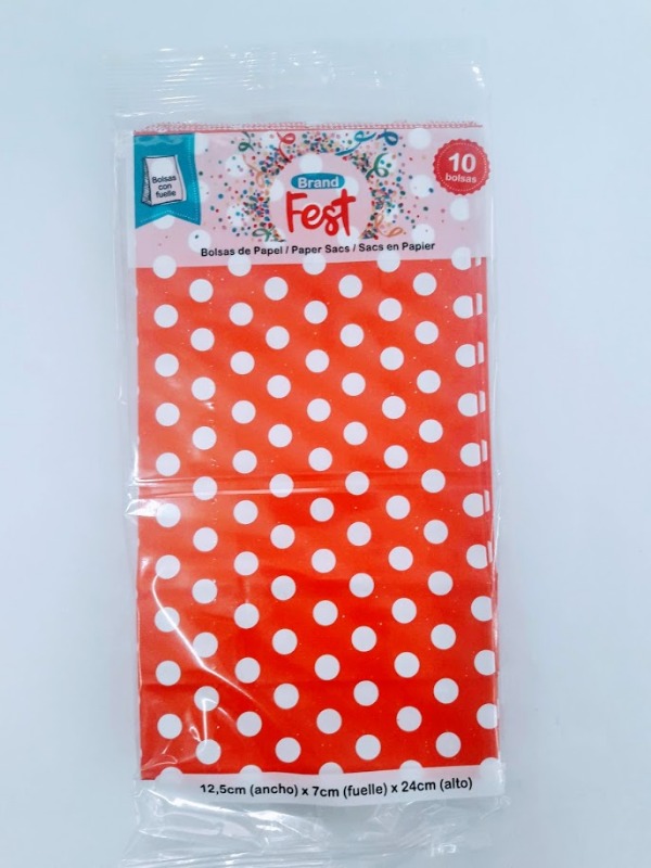 SOBRE REGALO 12.5x07x24cm.x10u.LUNAR BCO. FONDO ROJO