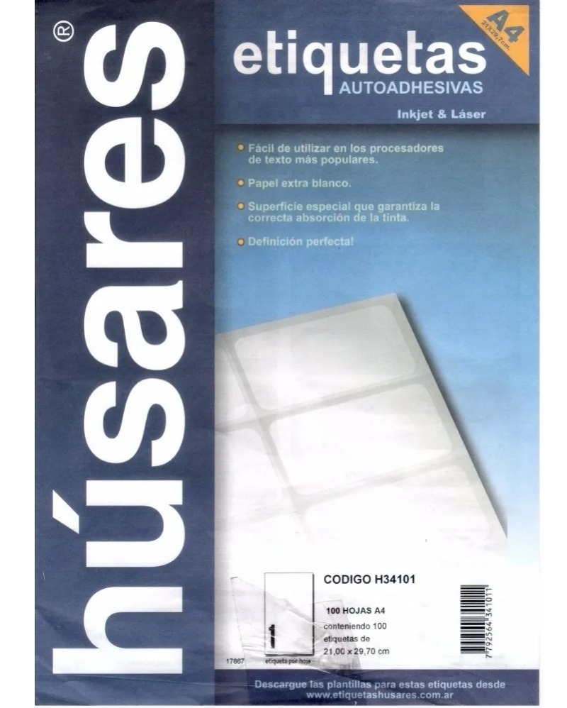 HUSARES*ETIQUETAS LASER A4X100pl.