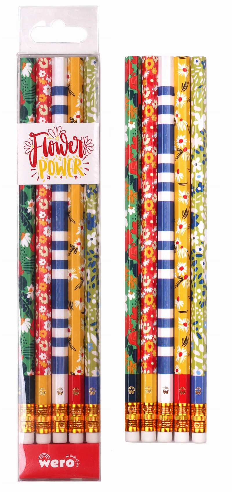 LAPIZ NEGRO C/ GOMA FLOWER POWER x5u.