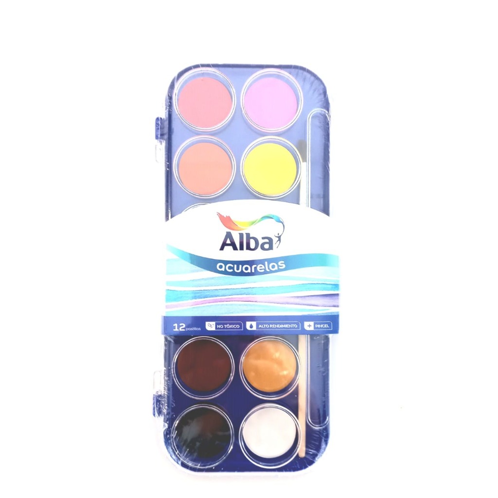 ACUARELA EN PASTILLAS CON PINCEL x12 COLORES ALBA