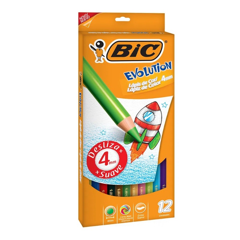 LAP.COLORESx12u.LARGOS MINA 4MM EVOLUTION BIC