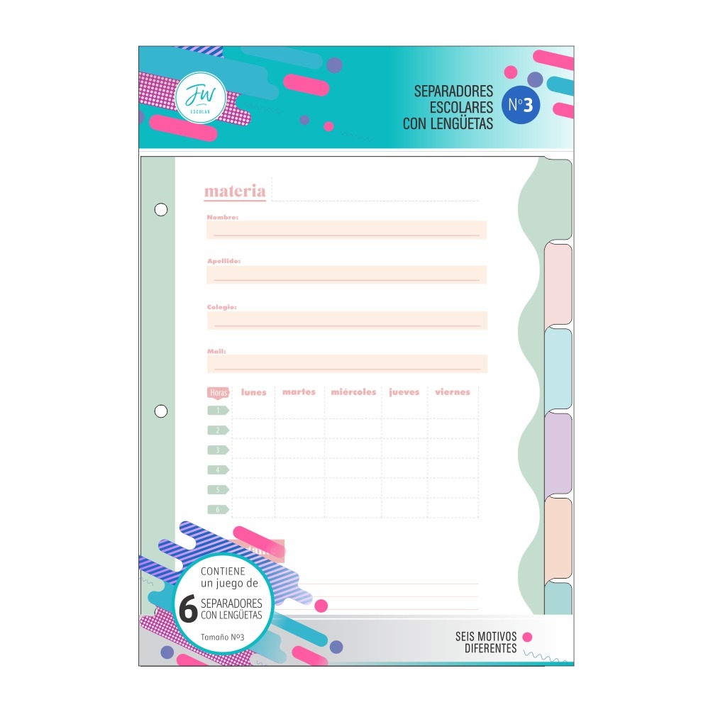 CARATULAS ESC.N*3x6hjs.C/OREJAS PASTEL FW