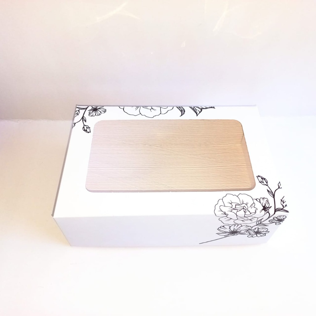 CAJA  DELIVERY C/VISOR 17.7x26x8.7cm.BLANCA-FLOR