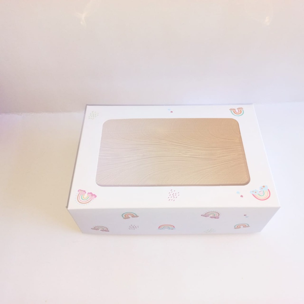 CAJA  DELIVERY C/VISOR 17.7x26x8.7cm.BLANCA-ARCOIRIS