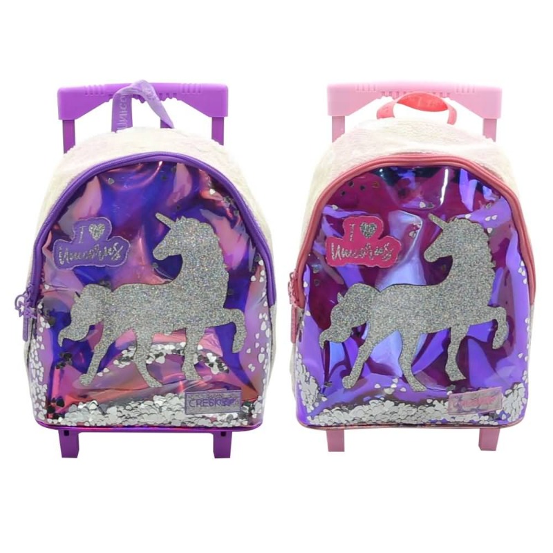 MOCHILA C/CARRO 12" UNICORNIO LENTEJUELAS