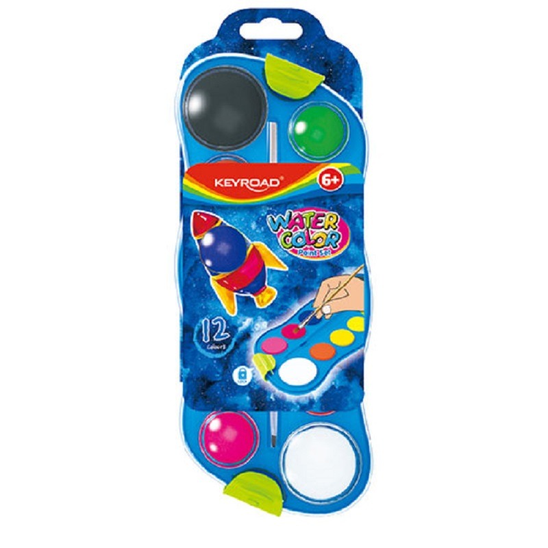 ACUARELA EN PASTILLAS CON PINCEL x12 COLORES KEYROAD