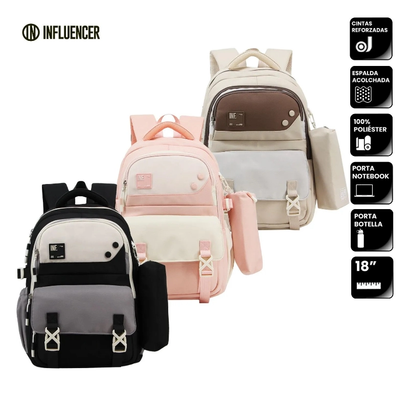 MOCHILA DE ESPALDA 18* 3 BOL. INFLUENCER SCH.