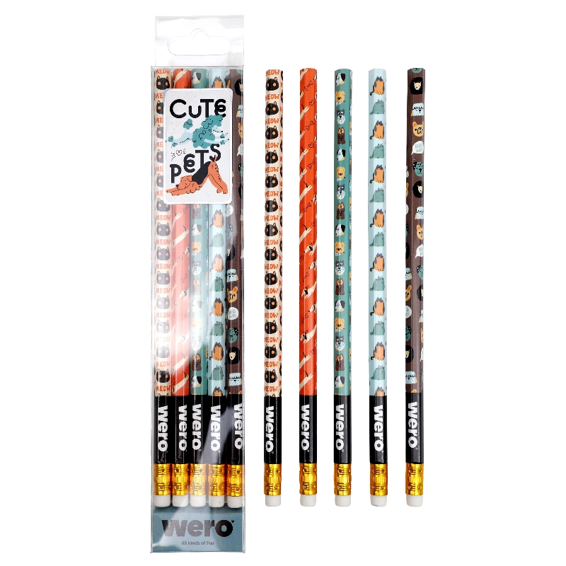 LAPIZ NEGRO C/ GOMA CUTE PETS x5u.