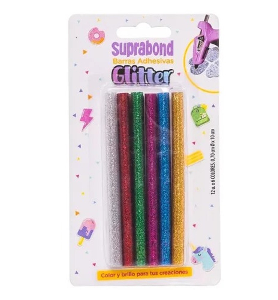 BARRA  P/PISTOLA FINA GLITTER x 12u. COLOR. 