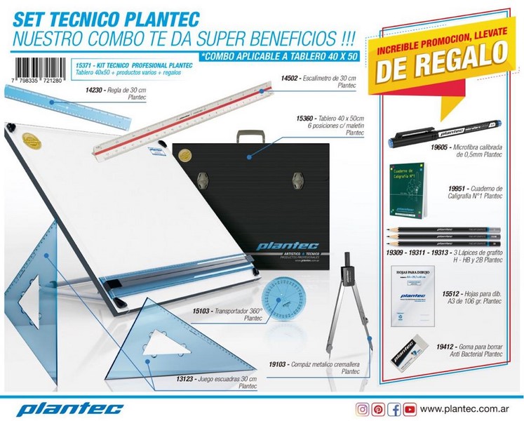 TABLERO 40x50 C/PARAL-ATRIL REG.yVALIJA+AC PLANTEC