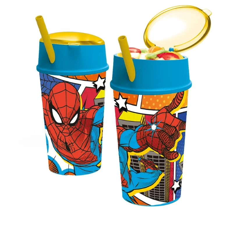 VASO 400ml.C/TAPAyPICO SPIDERMAN