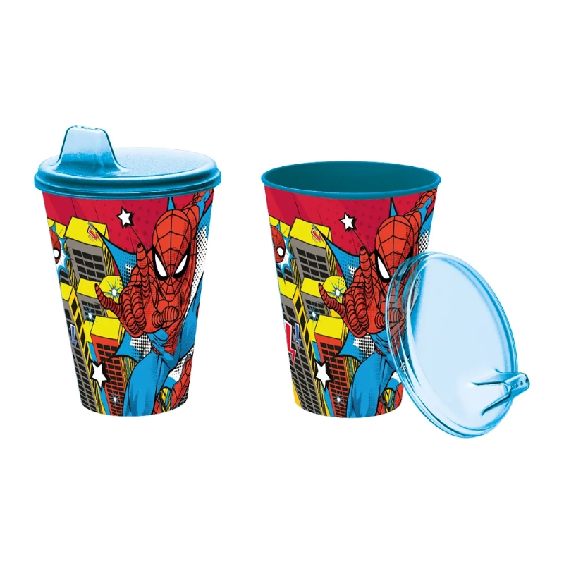 VASO 430ml.C/TAPAyPICO SPIDERMAN
