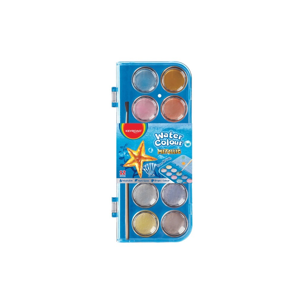ACUARELA EN PASTILLAS METALIZADAS CON PINCEL x12 COLORES KEYROAD