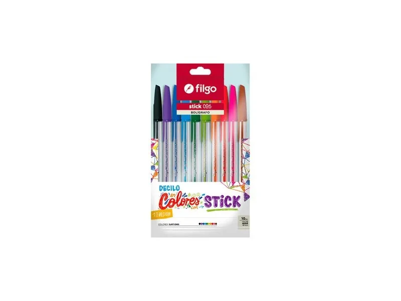 BOLIGR.1mm.STICK  X 10 COLORES STICK FILGO