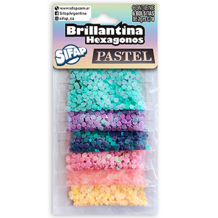 BRILLANTINA GIBRE HEXAGONOS PASTEL.x6u.