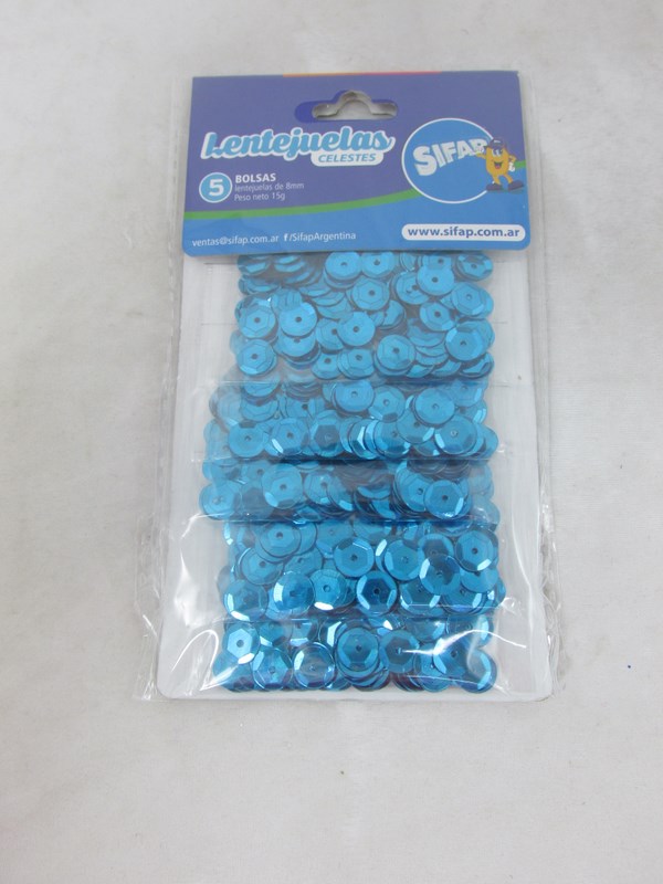 LENTEJUELAS CELESTES 8mm.x5u.