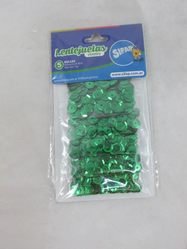 LENTEJUELAS VERDES 8mm.x5u.