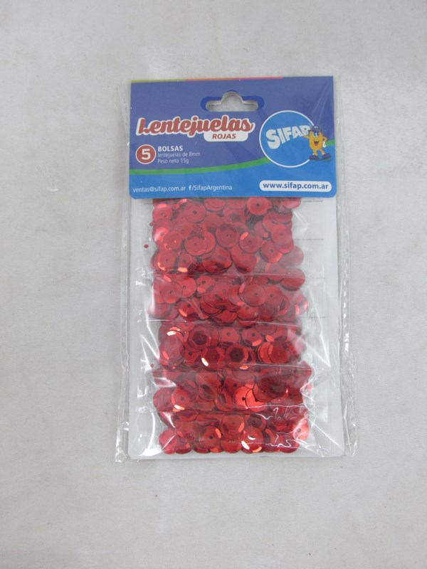LENTEJUELAS ROJOS 8mm.x5u.