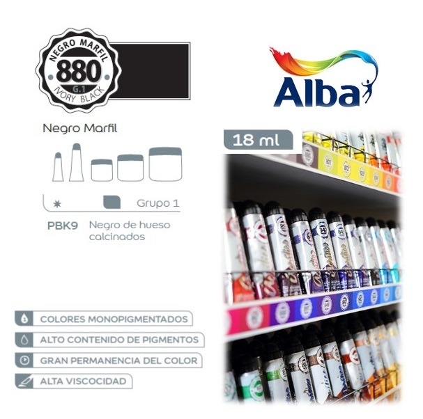 ACRILICO PROF.18cc.NEGRO MARFIL ALBA