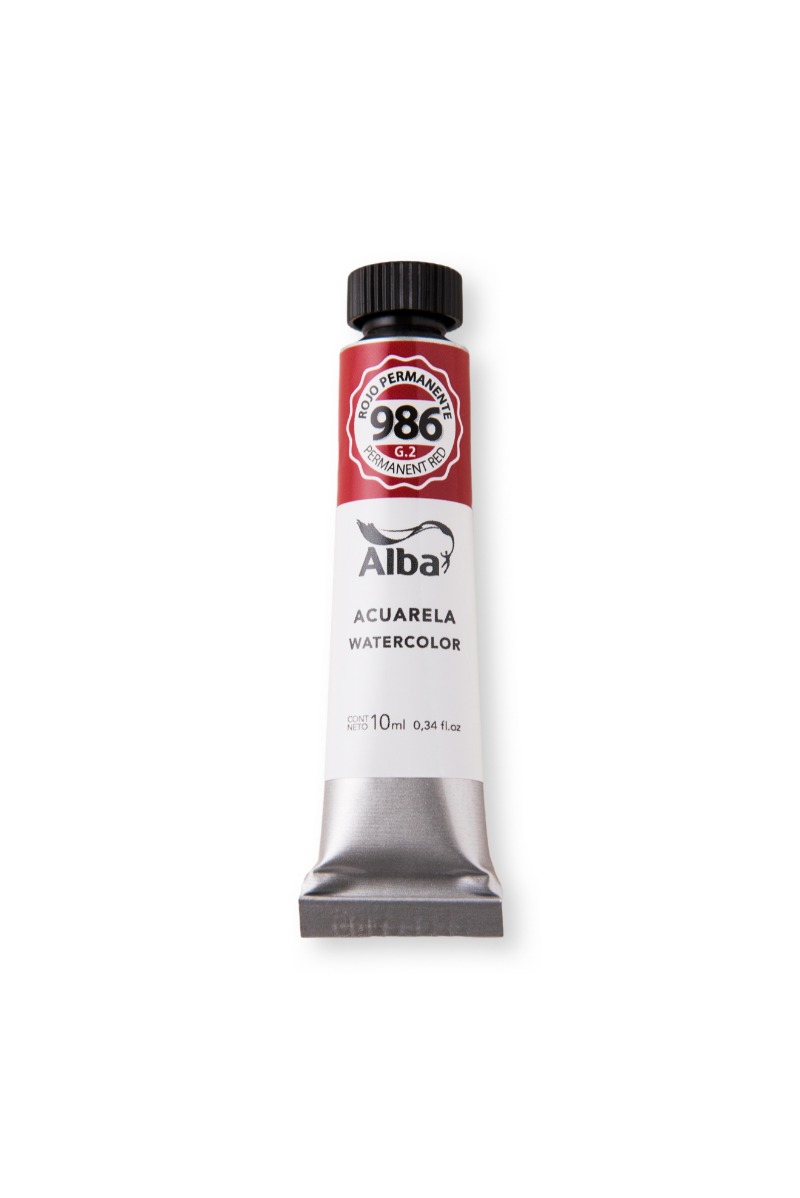ACUARELA PROFESIONAL EN POMO x10cc.ROJO PERMANENTE ALBA