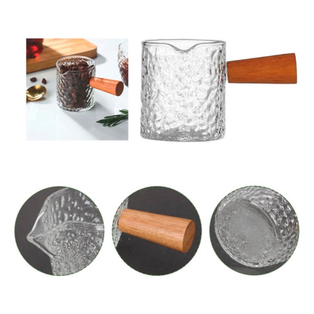 LECHERITA DE VIDRIO C/MANGO MADERA