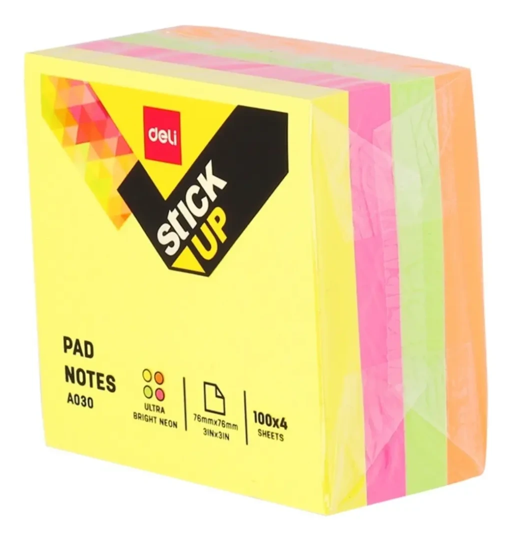NOTA ADHESIVA 76x76mm.100hj. 4 col.FLUO. 