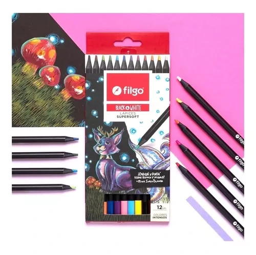 LAP.COLORES 12u.LARGOS B&W FILGO