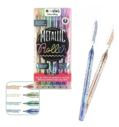 ROLLER GEL RETRACTIL x6u. COLORES METALICOS