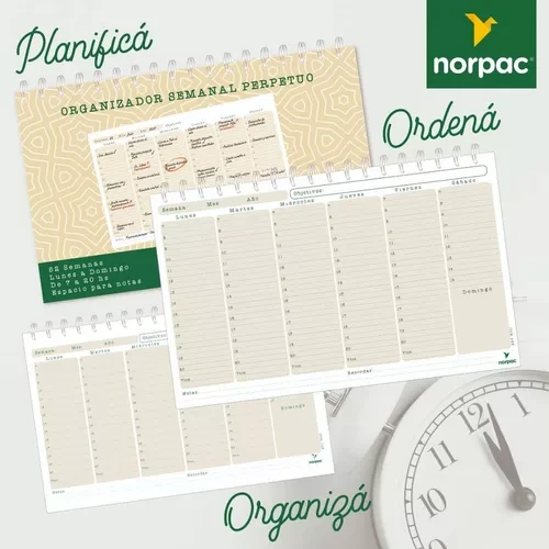 PLANIF.SEMANAL HORIZONTAL 22x34cm.52hjs.NORPAC
