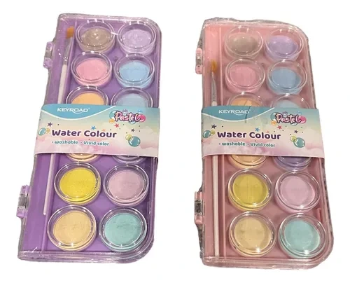 ACUARELA EN PASTILLAS PASTEL CON PINCEL x12 COLORES KEYROAD