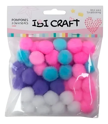 POMPONES MULTICOLOR PASTELx50u.