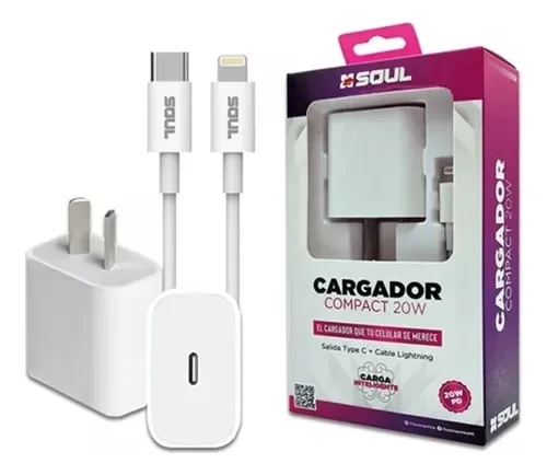 CARGADOR USB CABLE C COMPACT 20W BLANCO SOUL
