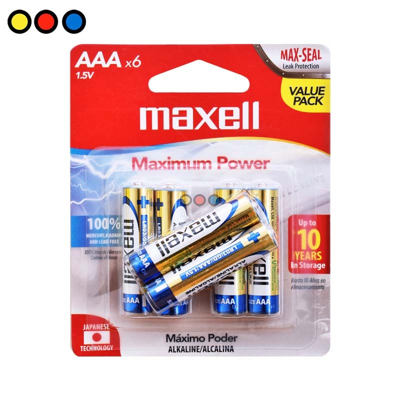 PILAS MAXELL CHICA AAA BLISTER X 6 ALCALINAS.