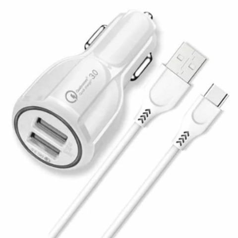 CARGADOR USB DUAL P/AUTO 3.0A SALIDA "C" BLCO SOUL