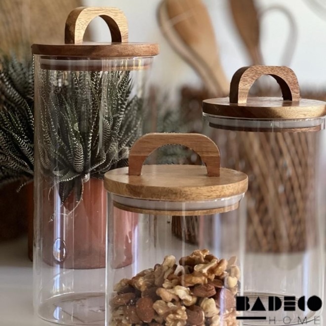 FRASCO HERMETICO C/TAPA DE MADERA 1050CC.