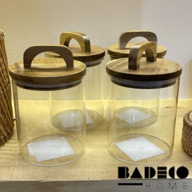 FRASCO HERMETICO C/TAPA DE MADERA 770CC.