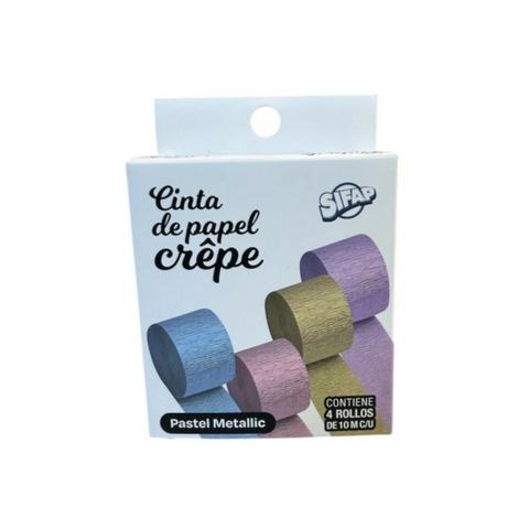 CINTA PAPEL CREPPE 4.5cm.x10m.x4u.PASTEL METALIC