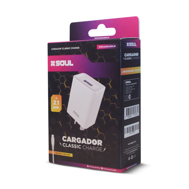 CARGADOR USB 2.1 AMP. SALIDA "C" BLCO SOUL